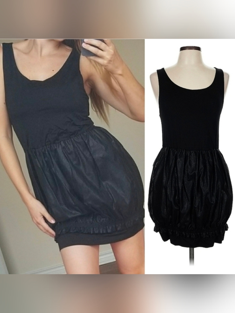 Alice + Olivia 100% Silk Black Shimmery Puff Scoop Dress M